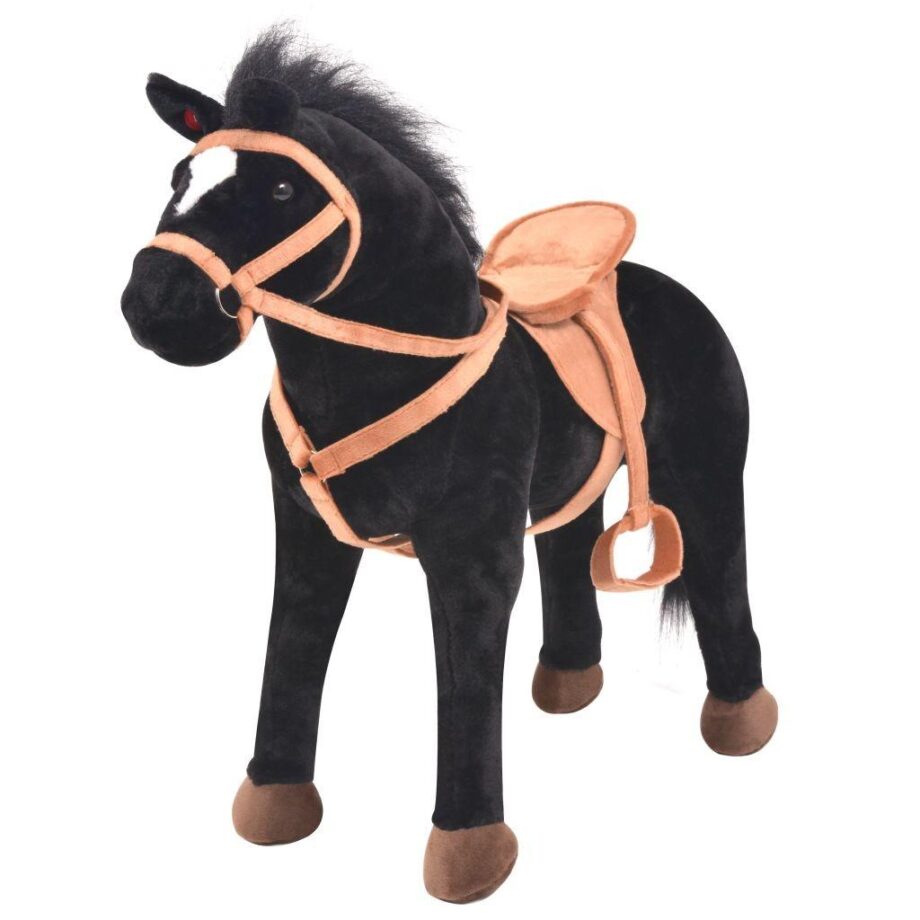Sort Stående Tøjdyr Hest Plysstof - Boligcenter Coolbaby  - 8718475558972