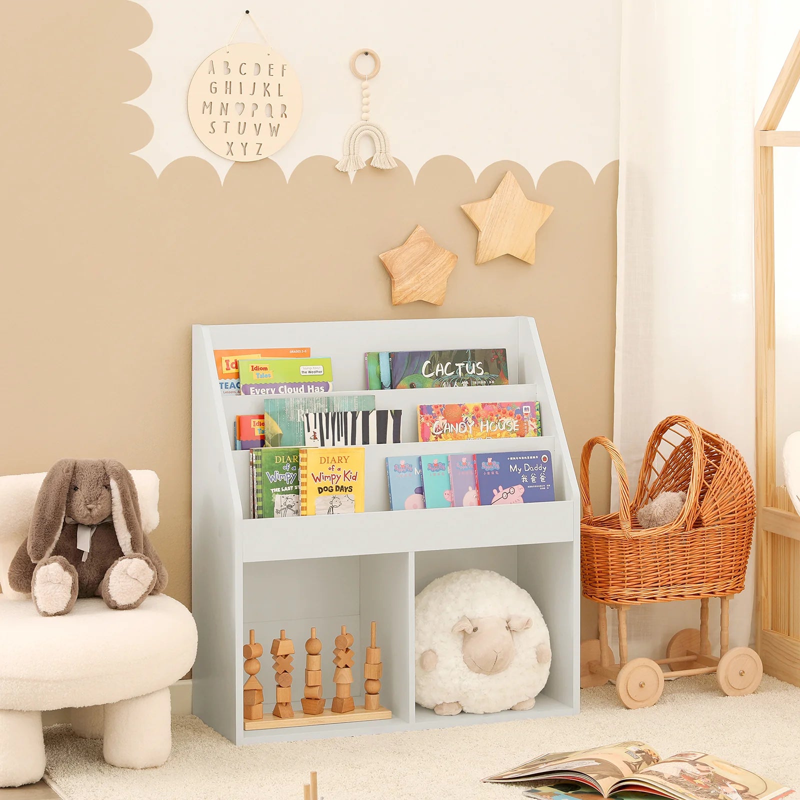 Hvid Bogreol Til Børnebøger Legetøj 73x30x80 - Sobuy Coolbaby  - 4251388602874